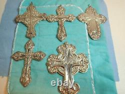 Five Wallace Sterling Silver Christmas Ornaments Cross-Style Baroque
