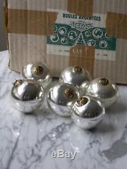 French Vergo Kugel 6 Christmas Ornaments Silver
