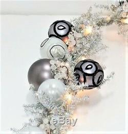Frontgate Christmas Garland with Ornaments 9.5' Black & White Theme Jim Marvin
