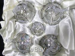 Frontgate Christmas Holiday Set 12 Clear SILVER Scroll Glass Ornaments
