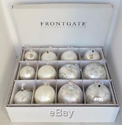 Frontgate Christmas Ornaments 12pc Set Hand Blown Icy Theme By Jim Marvin