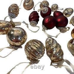 Frontgate Christmas Ornaments 17 Glass Jeweled Burgandy Antiqued Mercury Silver