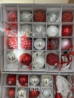 Frontgate Christmas Ornaments 88 Piece Lot Red Silver White Ritz Christmas EUC