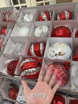 Frontgate Christmas Ornaments 88 Piece Lot Red Silver White Ritz Christmas EUC