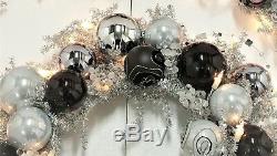 Frontgate Christmas Wreath with Ornaments Silver Jim Marvin Black & White Theme