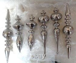 Frontgate Shadow Silver Finial Accent Christmas Ornaments, Set of Six