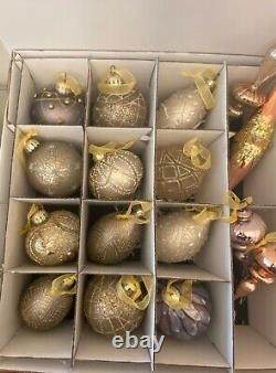 Frontgate christmas ornaments blown glass gold, silver and rose gold set of 59