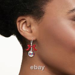 Garnet & Multicolored Enamel Christmas Ornament Drop Earrings in Sterling Silver