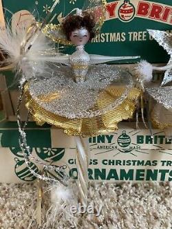 Glass Christmas Ornament De Carlini Girl LOT Silver Gold Moon Star Ornate RARE