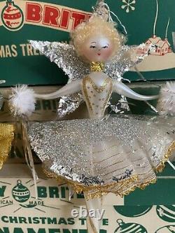 Glass Christmas Ornament De Carlini Girl LOT Silver Gold Moon Star Ornate RARE