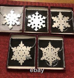 Gorham 1980 1981 1982 1983 and 1984 Sterling Snowflake Christmas Ornaments