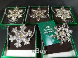 Gorham 1985 1986 1987 1988 1989 Sterling Silver Snowflake Christmas Ornaments