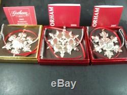 Gorham 2005 2006 and 2007 Sterling Silver Snowflake Christmas Ornaments