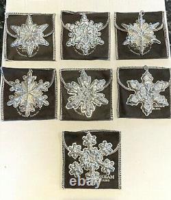 Gorham 7 Sterling Silver Snowflake Christmas Ornaments 1970 thru 1976