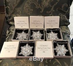 Gorham Sterling Silver 1971 Snowflake Christmas Ornaments (5) Original Boxes