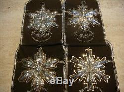 Gorham Sterling Silver Snowflake Xmas Ornaments Set of Four 71 73 74 78 w Bags