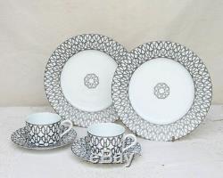 HERMES Porcelain Cup Saucer Plate set Fil d'Argent Tableware Ornament Auth New