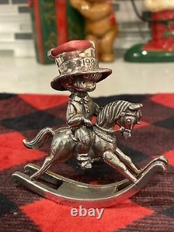 Hallmark Little Gallery Sterling Silver Christmas Ornament Boy Rocking Horse HTF