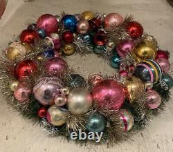 Handmade Wreath With Vintage Shiny Brite Ornaments And Silver Tinsel 18 Inch