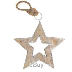 Hanging Wooden Star Christmas Ornament with Silver Edges, Natural/Silver, 6-Inch