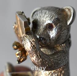 Harry Smith Maine Sterling Silver Christmas Ornament Teddy Bear w Toy Mechanical