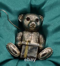 Harry Smith Maine Sterling Silver Christmas Ornament Teddy Bear w Toy Mechanical