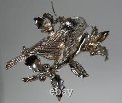 Harry Smith Sterling Silver Christmas Ornament Chickadee Bird Holly Leaf Scarce
