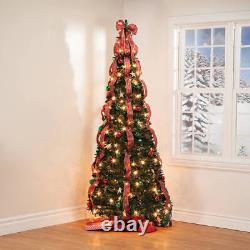 Holiday Peak Pull-Up Christmas Tree, Pre-Lit and Fully Decorated, 7', 7 Foot, 7