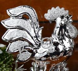 Italian Silver Colour Ceramic Pair Of Cock Ornament For Home Decor X-Mas Gift