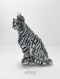 Jay Strongwater, Rare White Tiger Glass Ornament, 5 1/2 withBox 2002 Signed