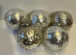 Large Heavy Kugel CHRISTMAS ORNAMENTS Crackle Silver Mercury Glass Xmas