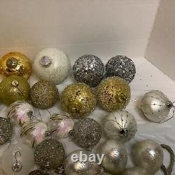 Large Lot Christmas Balls Ornaments Crackle Sparkle Pears Snowflakes Gold Silver