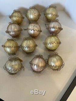 Lot 12 Vintage Antique Silver Wire Tinsel Covered Glass Christmas Ornaments