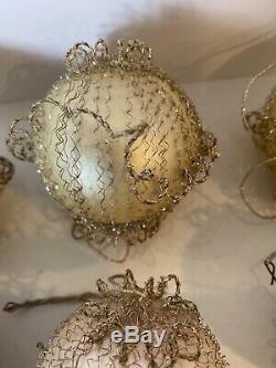 Lot 12 Vintage Antique Silver Wire Tinsel Covered Glass Christmas Ornaments
