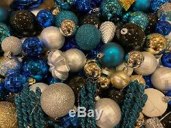 Lot 240 Christmas Ornament Ball Blue Silver Black Gold Disco Shatterproof