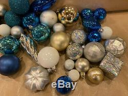 Lot 240 Christmas Ornament Ball Blue Silver Black Gold Disco Shatterproof