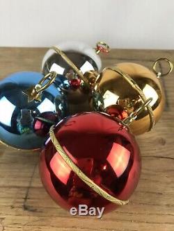 Lot 4 Reuge Swiss Ste Croix Musical Christmas Ornament Red Blue Silver Gold