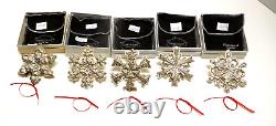 Lot 5 Gorham Sterling 1975,1976,1977,1978,1979 Snowflake Ornament. Pouch and Box