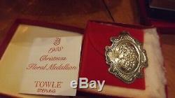 Lot 6 Towle Sterling Floral Medallion Christmas Ornaments 1983-1988 Boxed