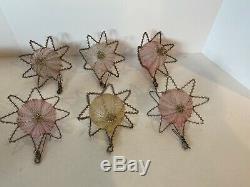 Lot 6 Vtg/Antique Silver Wire Tinsel Covered Glass Star Christmas Ornaments