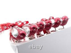 Lot (6) blown glass red silver bird Christmas tree ornaments