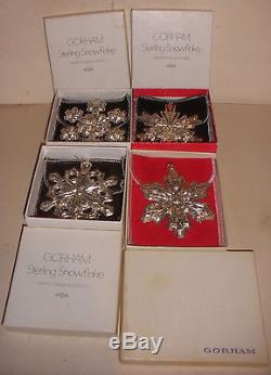 Lot Gorham 1974 1976 1978 1979 Sterling Silver Christmas Ornaments Snowflake Box