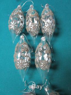 Lot Of 18 Vintage Christmas Ornaments Jeweled Hand Silver Decorated