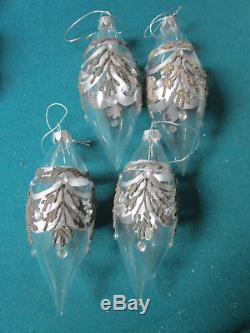 Lot Of 18 Vintage Christmas Ornaments Jeweled Hand Silver Decorated