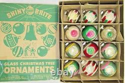 Lot VTG Silvered Glass Double Indent Mica BALL Christmas Ornaments Shiny Brite