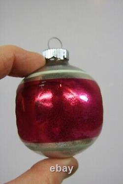 Lot VTG Silvered Glass Double Indent Mica BALL Christmas Ornaments Shiny Brite