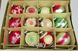 Lot VTG Silvered Glass Scene Indent BALL Mica Christmas Ornaments Shiny Brite