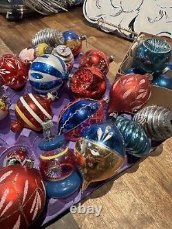 Lot VTG Silvered Glass Scene Indent BALL Mica Christmas Ornaments Shiny Brite