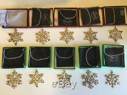 Lot of 10 GORHAM STERLING SILVER 1980 -1989 snowflake CHRISTMAS ORNAMENTS with box