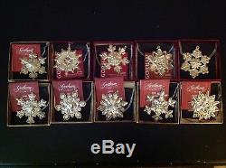 Lot of 10 Gorham Sterling Snowflake Christmas Ornament 2000-2009